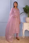 Abbaran_Purple Kurta- Silkpant- Satindupatta- Organza Lucknowi Silk Set _Online_at_Aza_Fashions