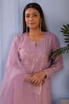 Abbaran_Purple Kurta- Silkpant- Satindupatta- Organza Lucknowi Silk Set _at_Aza_Fashions