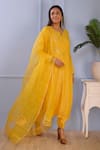 Buy_Abbaran_Yellow Kurta- Silkpant- Satindupatta- Organza Lucknowi Silk Set _Online_at_Aza_Fashions