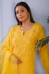 Abbaran_Yellow Kurta- Silkpant- Satindupatta- Organza Lucknowi Silk Set _at_Aza_Fashions