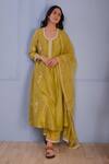 Buy_Abbaran_Green Kurta And Dupatta Chanderipalazzo- Cotton Chanderi Pintuck Palazzo Set _at_Aza_Fashions