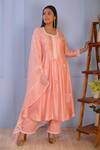 Buy_Abbaran_Pink Anarkali And Dupatta Chanderipalazzo- Cotton Satin Chanderi Palazzo Set _at_Aza_Fashions
