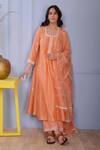 Buy_Abbaran_Peach Anarkali And Dupatta Chanderipalazzo- Cotton Satin Chanderi Palazzo Set _at_Aza_Fashions