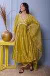 Buy_Abbaran_Green Kurta And Dupatta Chanderipalazzo- Cotton Chanderi Gathered Palazzo Set _at_Aza_Fashions