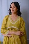 Shop_Abbaran_Green Kurta And Dupatta Chanderipalazzo- Cotton Chanderi Gathered Palazzo Set _Online_at_Aza_Fashions