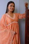 Shop_Abbaran_Peach Kurta And Dupatta Chanderipalazzo- Cotton Chanderi Gathered Palazzo Set _Online_at_Aza_Fashions