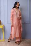 Abbaran_Pink Kurta And Dupatta Chanderipalazzo- Cotton Satin Print Chanderi Palazzo Set _Online_at_Aza_Fashions