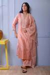 Buy_Abbaran_Pink Kurta And Dupatta Chanderipalazzo- Cotton Satin Print Chanderi Palazzo Set _Online_at_Aza_Fashions