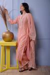 Shop_Abbaran_Pink Kurta And Dupatta Chanderipalazzo- Cotton Satin Print Chanderi Palazzo Set _Online_at_Aza_Fashions