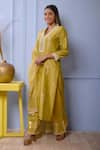 Shop_Abbaran_Green Kurta And Dupatta Chanderipalazzo- Cotton Satin Foil Chanderi Palazzo Set _Online_at_Aza_Fashions