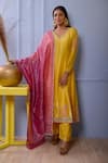 Buy_Abbaran_Yellow Anarkali- Silkpalazzo- Satindupatta- Banarasi Silk Set _at_Aza_Fashions