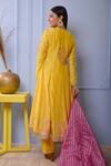 Shop_Abbaran_Yellow Anarkali- Silkpalazzo- Satindupatta- Banarasi Silk Set _at_Aza_Fashions