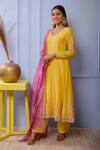 Shop_Abbaran_Yellow Anarkali- Silkpalazzo- Satindupatta- Banarasi Silk Set _Online_at_Aza_Fashions