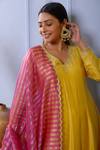 Abbaran_Yellow Anarkali- Silkpalazzo- Satindupatta- Banarasi Silk Set _at_Aza_Fashions