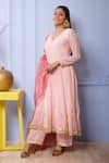 Shop_Abbaran_Pink Anarkali- Silkpalazzo- Satindupatta- Banarasi Silk Set _Online_at_Aza_Fashions