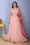 Buy_Abbaran_Pink Blouse And Lehenga Cotton Silk Dupatta Banarasi Golden Set _at_Aza_Fashions