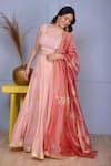 Buy_Abbaran_Pink Blouse And Lehenga Cotton Silk Dupatta Banarasi Golden Set _Online_at_Aza_Fashions