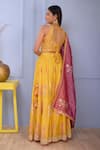 Shop_Abbaran_Yellow Blouse And Lehenga Cotton Silk Dupatta Banarasi Golden Stripe Print Set _at_Aza_Fashions