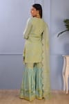 Shop_Abbaran_Green Foil , Hand Block Scoop Neck Floral Kurta Gharara Set _at_Aza_Fashions