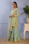 Buy_Abbaran_Green Foil , Hand Block Scoop Neck Floral Kurta Gharara Set _Online_at_Aza_Fashions
