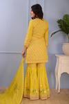 Shop_Abbaran_Yellow Foil , Hand Block Scoop Neck Floral Kurta Gharara Set _at_Aza_Fashions