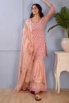 Shop_Abbaran_Pink Foil , Hand Block Scoop Neck Floral Kurta Gharara Set _Online_at_Aza_Fashions