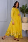 Abbaran_Yellow Anarkali- Silkpalazzo- Satindupatta- Banarasi Golden Set _Online_at_Aza_Fashions