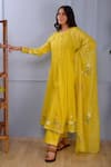 Shop_Abbaran_Yellow Anarkali- Silkpalazzo- Satindupatta- Banarasi Golden Set _Online_at_Aza_Fashions