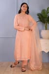 Buy_Abbaran_Peach Kurta- Silk Pant- Satindupatta- Organza Set  _at_Aza_Fashions