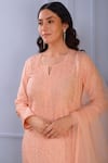 Shop_Abbaran_Peach Kurta- Silk Pant- Satindupatta- Organza Set  _Online_at_Aza_Fashions