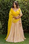 Buy_Anjana Bohra_Beige Raw Silk, Gajji Silk, Organza Surajmukhi Bandhani Pattern Lehenga Set_at_Aza_Fashions