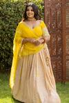 Anjana Bohra_Beige Raw Silk, Gajji Silk, Organza Surajmukhi Bandhani Pattern Lehenga Set_Online_at_Aza_Fashions