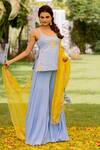 Anjana Bohra_Blue Cotton Surajmukhi Embroidered Kurta Sharara Set_Online_at_Aza_Fashions