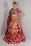 Buy_Payal & Zinal_Red Imported Satin Printed Cheetah V Neck Bridal Lehenga Set _at_Aza_Fashions