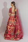 Shop_Payal & Zinal_Red Imported Satin Printed Cheetah V Neck Bridal Lehenga Set _at_Aza_Fashions