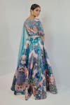 Shop_Payal & Zinal_Blue Organza, Imported Satin Bead, Ocean V Neck Print Lehenga Set_at_Aza_Fashions