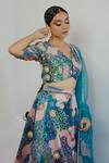 Buy_Payal & Zinal_Blue Organza, Imported Satin Bead, Ocean V Neck Print Lehenga Set_Online_at_Aza_Fashions