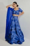 Buy_Payal & Zinal_Blue Organza, Imported Satin Abstract, Cutdana, Sequin V Neck Print Lehenga Set_at_Aza_Fashions
