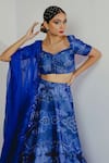 Payal & Zinal_Blue Organza, Imported Satin Abstract, Cutdana, Sequin V Neck Print Lehenga Set_Online_at_Aza_Fashions