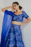 Buy_Payal & Zinal_Blue Organza, Imported Satin Abstract, Cutdana, Sequin V Neck Print Lehenga Set_Online_at_Aza_Fashions