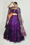Buy_Payal & Zinal_Purple Organza, Italian Crepe Abstract, Bead Bustier Printed And Lehenga Set _at_Aza_Fashions