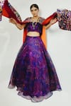 Payal & Zinal_Purple Organza, Italian Crepe Abstract, Bead Bustier Printed And Lehenga Set _Online_at_Aza_Fashions