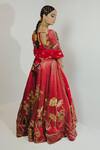 Shop_Payal & Zinal_Red Gajji Silk Embroidery Palm Sweetheart Neck Tree Bridal Lehenga Set _at_Aza_Fashions