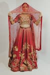 Payal & Zinal_Red Gajji Silk Embroidery Palm Sweetheart Neck Tree Bridal Lehenga Set _Online_at_Aza_Fashions