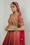 Shop_Payal & Zinal_Red Gajji Silk Embroidery Palm Sweetheart Neck Tree Bridal Lehenga Set _Online_at_Aza_Fashions