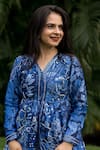 Buy_Payal & Zinal_Blue Imported Satin Printed Floral V Neck Peplum Kurta And Pant Set _Online_at_Aza_Fashions