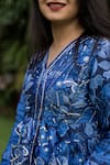 Shop_Payal & Zinal_Blue Imported Satin Printed Floral V Neck Peplum Kurta And Pant Set _Online_at_Aza_Fashions