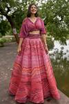 Buy_Payal & Zinal_Pink Imported Satin Printed Wave V Neck Skirt And Top Set _at_Aza_Fashions