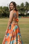 Shop_Payal & Zinal_Orange Imported Satin Printed Floral Square Neck Skirt And Top Set_at_Aza_Fashions