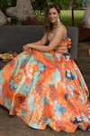 Buy_Payal & Zinal_Orange Imported Satin Printed Floral Square Neck Skirt And Top Set_Online_at_Aza_Fashions